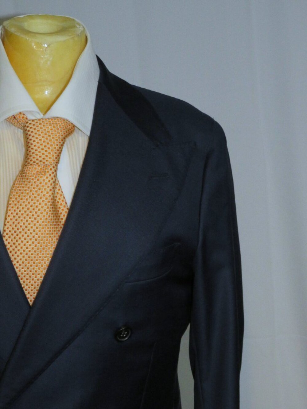 Denis Frison Bespoke Blue Sharkskin Ghurka Pants Double Breasted Suit 36S